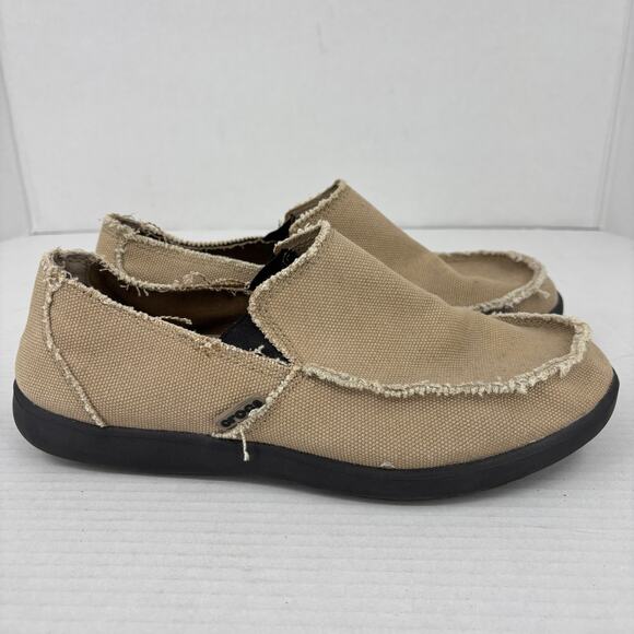 Crocs Santa Cruz Loafers Mens Size 9 Beige Tan Canvas Slip On Comfort Shoes - Picture 2 of 9